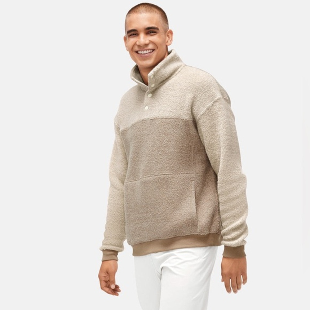 Outdoor Voices MegaFleece Snap Up Pullover Fleece Tan Hiking Camping Outdoor